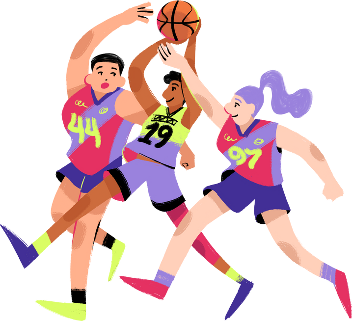 Textured Handdrawn Women Playing Basketball